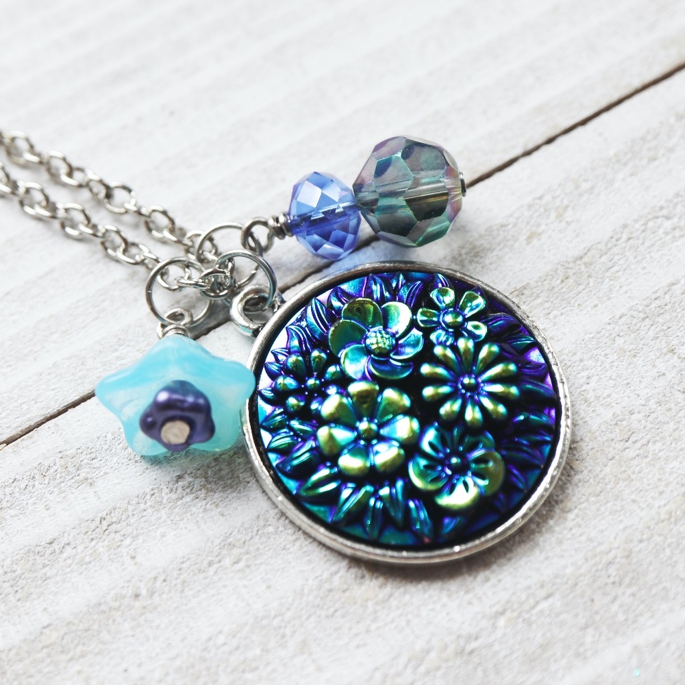 Shades of Blue Silver Necklace - 17" to 19" Long Adjustable